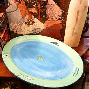 🍹🍾 KIC Brushes HandPainted Platter Seaside Shore Motif Pattern,Gift It 🎁